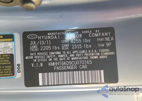 2012 Hyundai Genesis Coupe 2.0T z USA, uszkodzony, nr VIN KMHHT6KD9CU070165